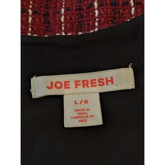 Joe Fresh Plaid Pinafore Dress Womens L Boucle Red White Black Pockets Academic - Picture 9 of 10